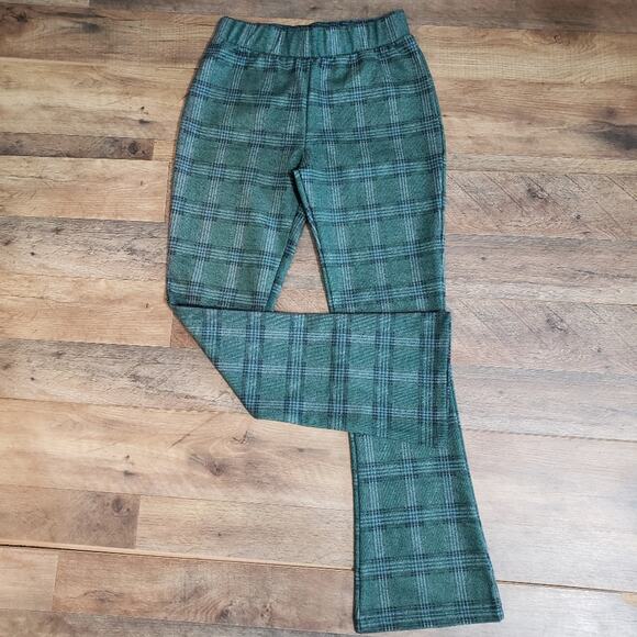 New Wishlist Green Plaid High Rise Bootcut Pants Pull On Casual Preppy Academia - Picture 1 of 10